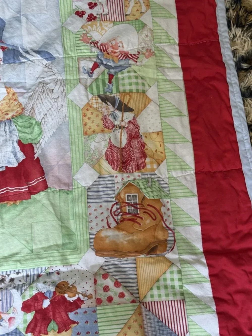 Vintage Baby Quilt Blanket Mother Goose Reversible Bunnies 33 x 52